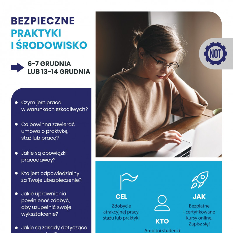 BEZPIECZNE PRAKTYKI I ŚRODOWISKO 2023 - bezpłatne i certyfikowane kursy online